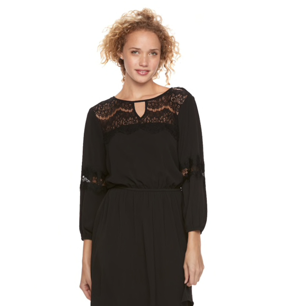 Lily Rose Medium Long Sleeved Black Skater Dress
